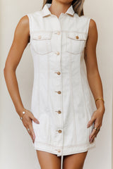 Fresh Day Style Denim Mini Dress Cream