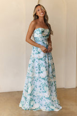 Elegant Essence Strapless Maxi Dress Blue