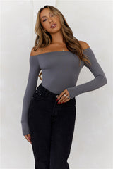 BASE Flawless Off Shoulder Long Sleeve Top Charcoal