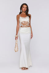 Sea Silky Satin Maxi Skirt Ecru White