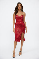 My Feels Midi Dress Red Sequin