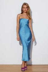 Envious Lies Satin Midi Dress Blue