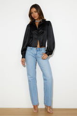 Go Smooth Satin Crop Shirt Black