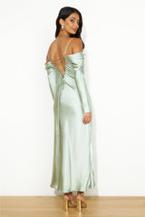 Classy Time Satin Maxi Dress Sage