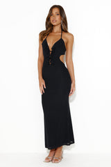 Girl Is Snatched Mesh Halter Maxi Dress Black
