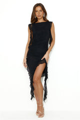 Sultry Catwalk Frill Mini Dress Black