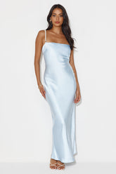 Mermaid Dreams Satin Maxi Dress Light Blue