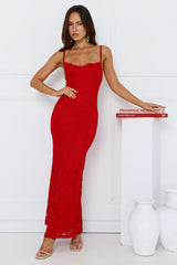 Soft Sweet Lace Maxi Dress Red