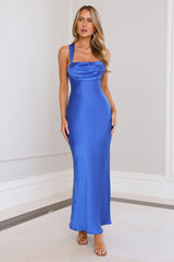 Prestigious Affair Satin Maxi Dress Cobalt