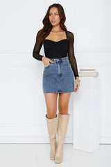 Stay Close Mesh Long Sleeve Bodysuit Black