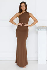 Georgiana One Shoulder Maxi Dress Brown