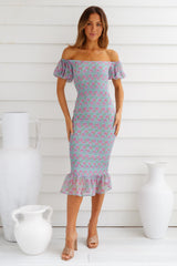 Fresh Summer Sky Midi Dress Blue