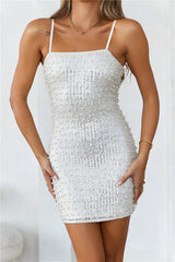Stylish Personality Sequin Mini Dress Pearl