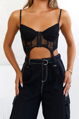Burning Words Lace Garter Corset Top Black