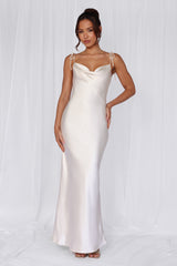 The Penelope Cowl Satin Maxi Dress Pearl