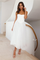 Castle Ballroom Satin Tulle Maxi Dress White
