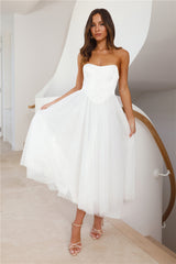 Castle Ballroom Satin Tulle Maxi Dress White