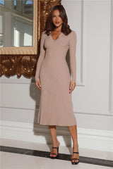 Need To Want Ribbed Midi Dress Beige