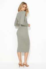 Own Me Ribbed Midi Dress Khaki