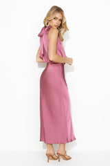 Confidence High Satin Midi Dress Rose