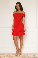 Soulful Off Shoulder Mini Dress Red