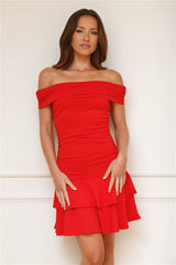 Soulful Off Shoulder Mini Dress Red