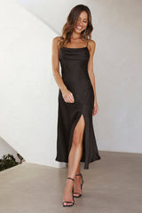 Lychee Martini Satin Midi Dress Black