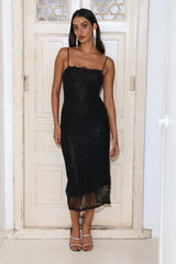 Style Sleek Lace Midi Dress Black