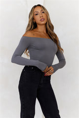 BASE Flawless Off Shoulder Long Sleeve Top Charcoal