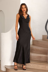 Seen For You Cowl Neck Satin Maxi Dress Black