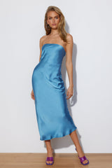 Envious Lies Satin Midi Dress Blue