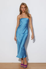 Envious Lies Satin Midi Dress Blue