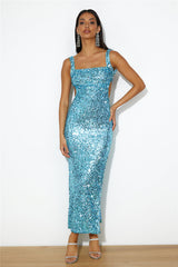 Bright Glimmer Sequin Midi Dress Blue