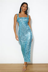 Bright Glimmer Sequin Midi Dress Blue