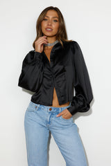 Go Smooth Satin Crop Shirt Black