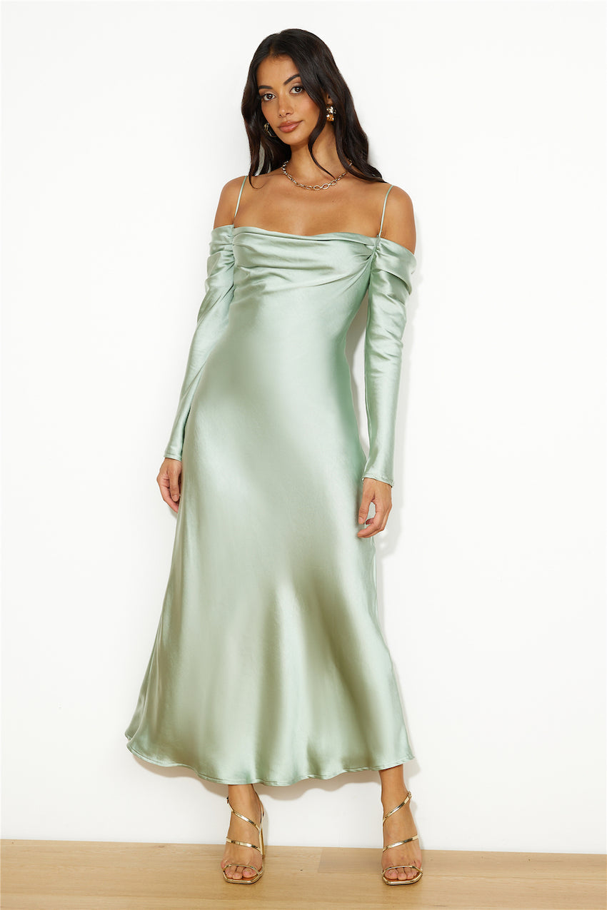 Classy Time Satin Maxi Dress Sage