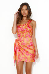 Dewy Perfection One Shoulder Satin Mini Dress Orange