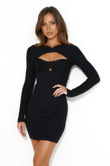 Warm Treat Ribbed Mini Dress Black