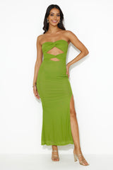 Hottest Date Mesh Strapless Maxi Dress Olive