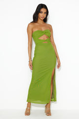 Hottest Date Mesh Strapless Maxi Dress Olive