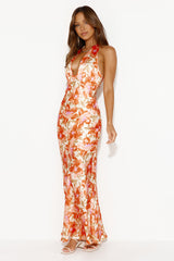 Affectionate Mood Satin Halter Maxi Dress Orange