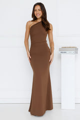 Georgiana One Shoulder Maxi Dress Brown