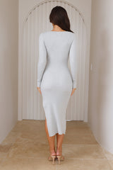 Night Owl Long Sleeve Ribbed Midi Dress Grey