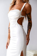 Bet U Wanna Satin Midi Dress Champagne