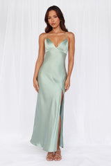HELLO MOLLY The Sophia Satin Maxi Dress Sage