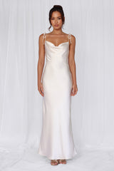 The Penelope Cowl Satin Maxi Dress Pearl