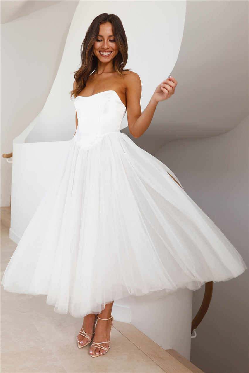 Castle Ballroom Satin Tulle Maxi Dress White