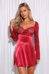Dreaming Of Us Satin Mini Dress Red