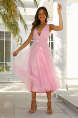 Summer Cinderella Midi Dress Hot Pink