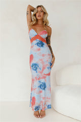 Wanted By All Mesh Maxi Dress Blue